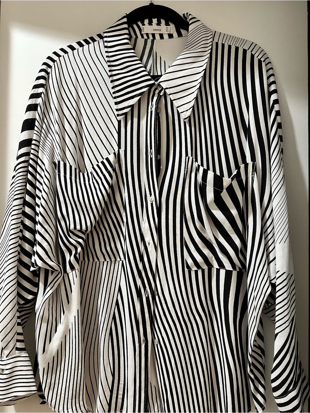 Mango Black and White Vertical Stripe Button-Down Shirt